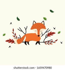 cute fox vector in autumn 
