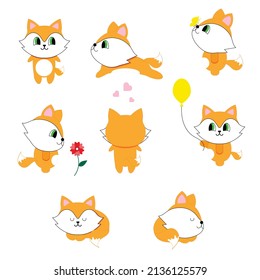 Cute fox vector cartoon characters isolated on white background.