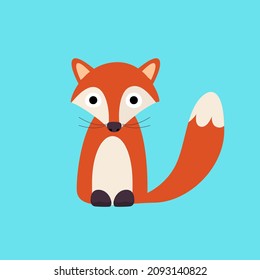 Cute fox vector cartoon on blue background