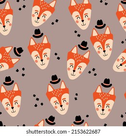 zorro lindo. Vector. Estilo de caricatura. Patrón sin problemas, fondo, fondo de escritorio. Perfecto para impresiones