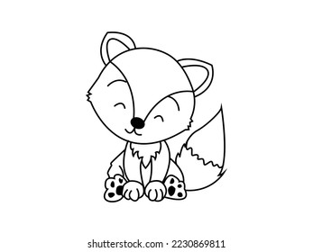 Cute Fox Vector illustration. Baby Fox Line Drawing. Use for T shirt Template, kids Design, Fashion Wear. Eps 10