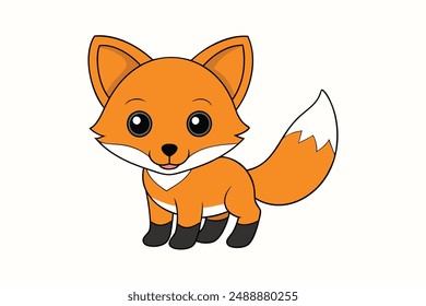 Cute Fox Vector Illustration - Cartoon Line Art Clipart Design