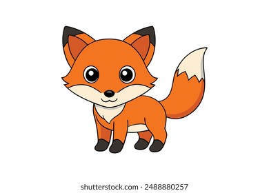 Cute Fox Vector Illustration - Cartoon Line Art Clipart Design