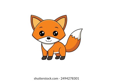Cute Fox Vector Illustration - Cartoon Line Art Clipart Design
