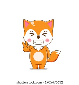 Cute Fox  Vector illustration chibi character isolated white background 