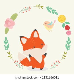 Cute fox vector illustration. Hand drawn art.