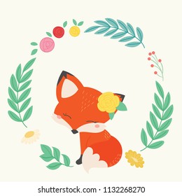 Cute fox vector illustration. Hand drawn art.