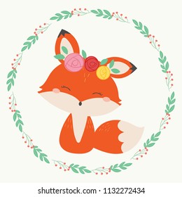 Cute fox vector illustration. Hand drawn art.