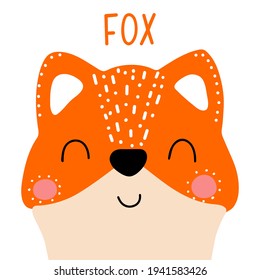 Cute fox. Vector illustration, isolated on a white background. Scandinavian style flat design. Concept for children print.
