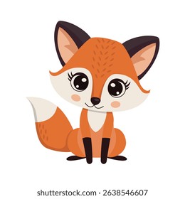 Cute fox, vector illustration isolated on white background. Suitable for children's books, stickers, mascots, logos.