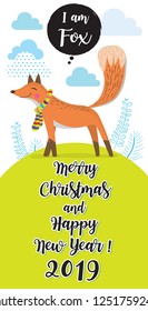 Cute fox vector illustration,Vector illustration for Merry Christmas and Happy New Year,Cute fox in simple cartoon style,Illustration of cute fox