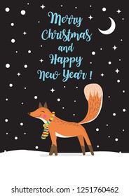 Cute fox vector illustration,Vector illustration for Merry Christmas and Happy New Year,Cute fox in simple cartoon style,Illustration of cute fox