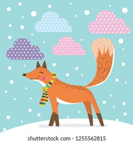 Cute fox vector illustration,Vector illustration for Merry Christmas and Happy New Year,Cute fox in simple cartoon style,Illustration of cute fox
