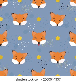 Cute fox, vector pattern. Seamless fox pattern for children. The pattern is suitable for posters, postcards, fabric or wrapping paper.