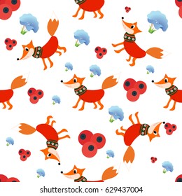 Cute fox Vector seamless Pattern