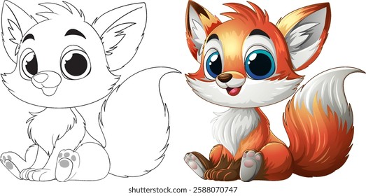 Cute fox with vibrant colors and big eyes