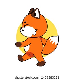 Cute Fox Walking Cartoon Vector Illustration. Isolated Premium Vector