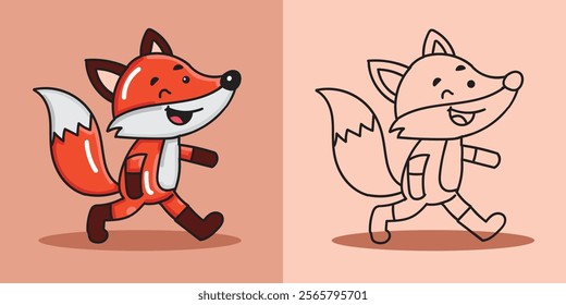 cute fox walking and jumping illustration