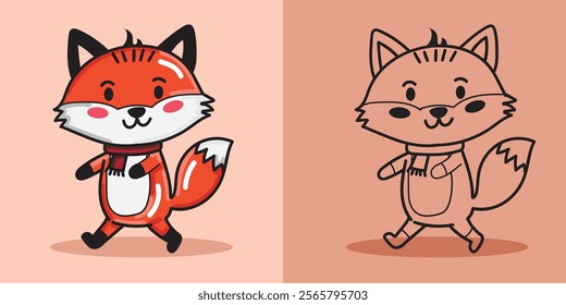 cute fox walking and jumping illustration