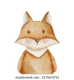 cute fox watercolor illustration for baby and kids with isolated background