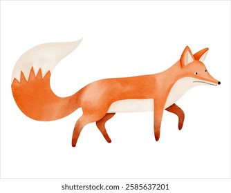 Cute fox in watercolor painting style. Woodland fox. Watercolor baby fox.