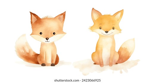 cute fox watercolor vector illustration