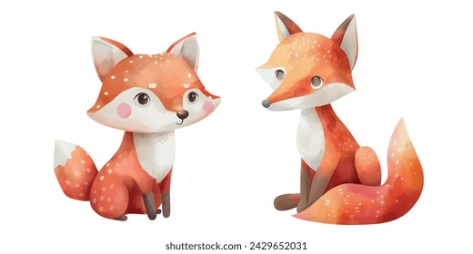 Cute fox watercolor vector illustration 