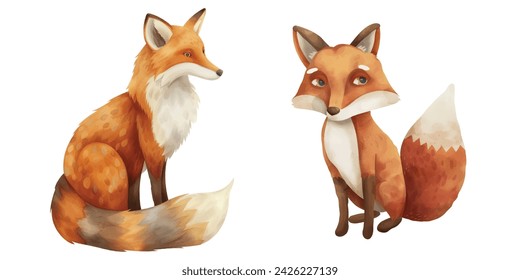 cute fox watercolour vector illustration