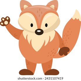 Cute fox waving isolated on white