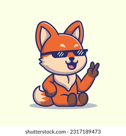 Cute Fox Wearing Glasses Cartoon Vector Icon Illustration. Animal Nature Icon Concept Isolated Premium Vector. Flat Cartoon Style