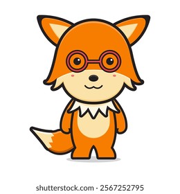 Cute fox wearing glasses character cartoon icon illustration. Design isolated flat cartoon style