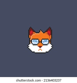 cute fox wearing glasses in pixel style