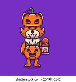 cute fox wearing halloween pumpkin costume, suitable for Halloween t-shirt designs or cute halloween animal mascots