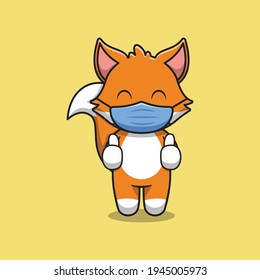 cute fox wearing mask cartoon illustration