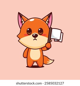 Cute fox with white flag cartoon vector illustration. vector cartoon illustration suitable for poster, brochure, web, mascot, sticker, logo and icon.