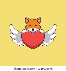 cute fox with winged love