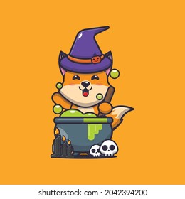 cute fox witch making potions