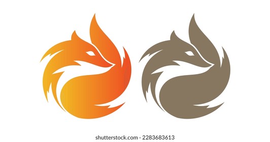 Cute Fox and Wolf head gradient logo vector icon symbol template