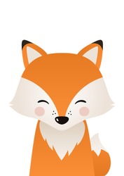 Cute Fox. Woodland Forest Animal. Poster For Baby Room. Childish Print For Nursery. Design Can Be Used For Fashion T-shirt, Greeting Card, Baby Shower. Vector Illustration.