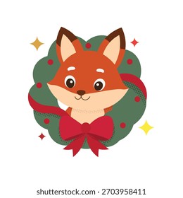 Cute fox in wreath vector illustration