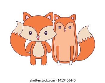 cute foxes animals isolated icon
