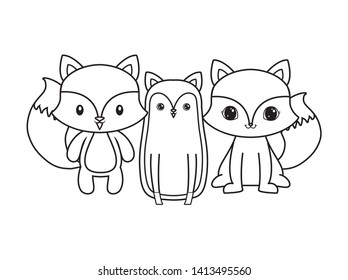 cute foxes animals isolated icon