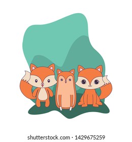 cute foxes animals isolated icon