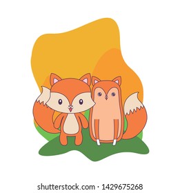 cute foxes animals isolated icon