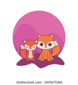 cute foxes animals isolated icon