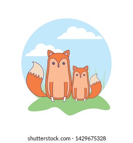 cute foxes animals in landscape
