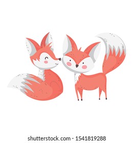 cute foxes cartoon animals on white background vector illustration