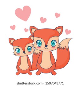 cute foxes couple characters vector illustration