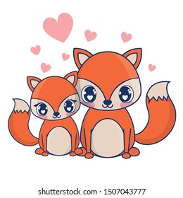 cute foxes couple characters vector illustration