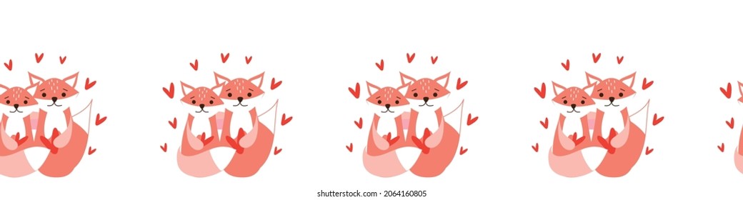 Cute foxes decorative seamless border. Autumn foxes horizontal frame in vector.